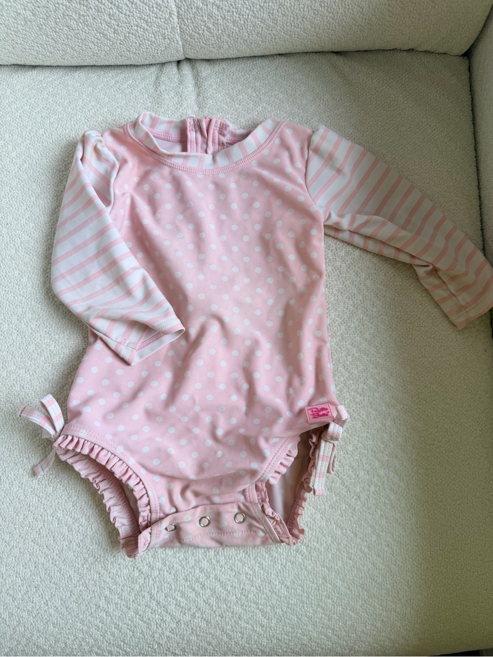 Ruffle Butts Pink and White Polka Dot Long-Sleeve One-Piece